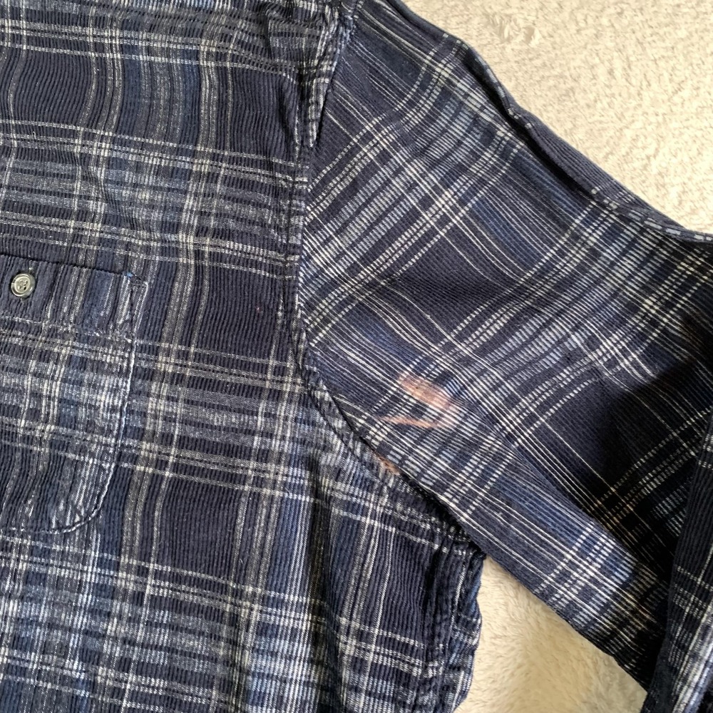 Michael Bastian Shirt Mens 2XL Blue Plaid Corduroy Button Down Long Sleeve FLAW - Picture 6 of 13